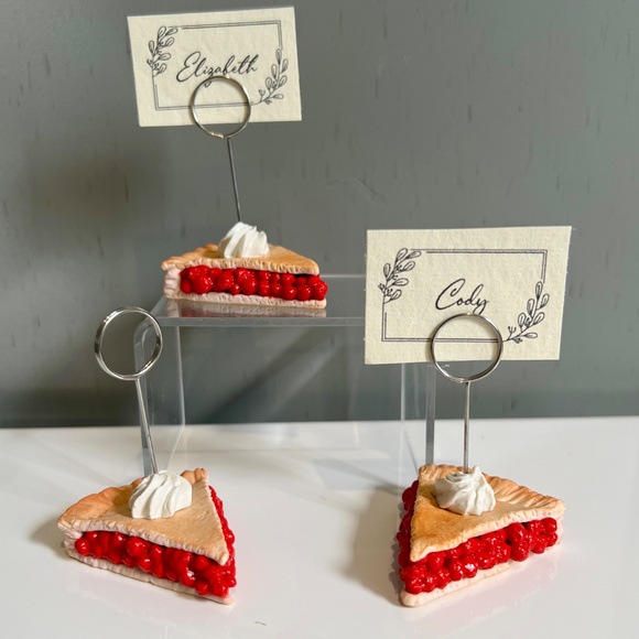 Cherry Pie Place Card Holders Set of 2 – Handmade Ceramic Table Decor Holiday - Picture 9 of 16